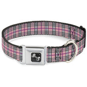 Dog Bone Seatbelt Buckle Collar - Plaid Pink