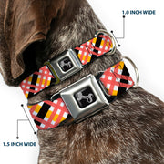 Dog Bone Seatbelt Buckle Collar - Plaid X White/Gold/Black/Pink