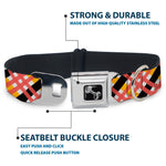 Dog Bone Seatbelt Buckle Collar - Plaid X White/Gold/Black/Pink