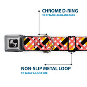 Dog Bone Seatbelt Buckle Collar - Plaid X White/Gold/Black/Pink