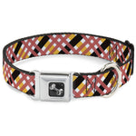 Dog Bone Seatbelt Buckle Collar - Plaid X White/Gold/Black/Pink