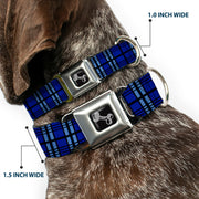 Dog Bone Seatbelt Buckle Collar - Plaid Blue/Gray/Black