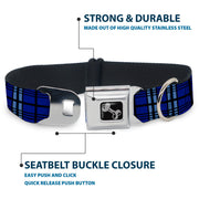 Dog Bone Seatbelt Buckle Collar - Plaid Blue/Gray/Black