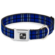 Dog Bone Seatbelt Buckle Collar - Plaid Blue/Gray/Black