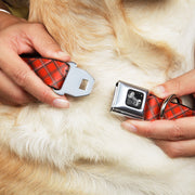Dog Bone Seatbelt Buckle Collar - Plaid X Orange/Gray