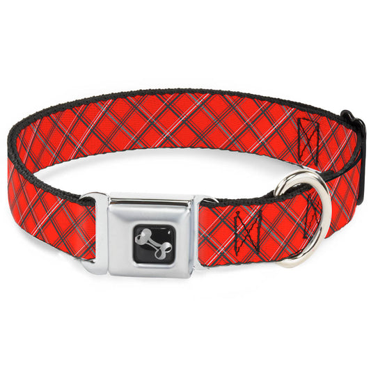 Dog Bone Seatbelt Buckle Collar - Plaid X Orange/Gray