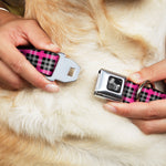 Dog Bone Seatbelt Buckle Collar - Plaid Black/Gray/Fuchsia