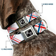 Dog Bone Seatbelt Buckle Collar - Plaid X White/Red/Turquoise/Gray