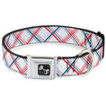 Load image into Gallery viewer, Dog Bone Seatbelt Buckle Collar - Plaid X White/Red/Turquoise/Gray
