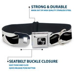 Dog Bone Black/Silver Seatbelt Buckle Collar - Plastic Mustache White/Black