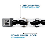 Dog Bone Black/Silver Seatbelt Buckle Collar - Plastic Mustache White/Black