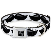 Dog Bone Black/Silver Seatbelt Buckle Collar - Plastic Mustache White/Black