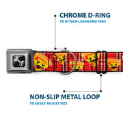 Dog Bone Seatbelt Buckle Collar - Pizza Man Plaid Red