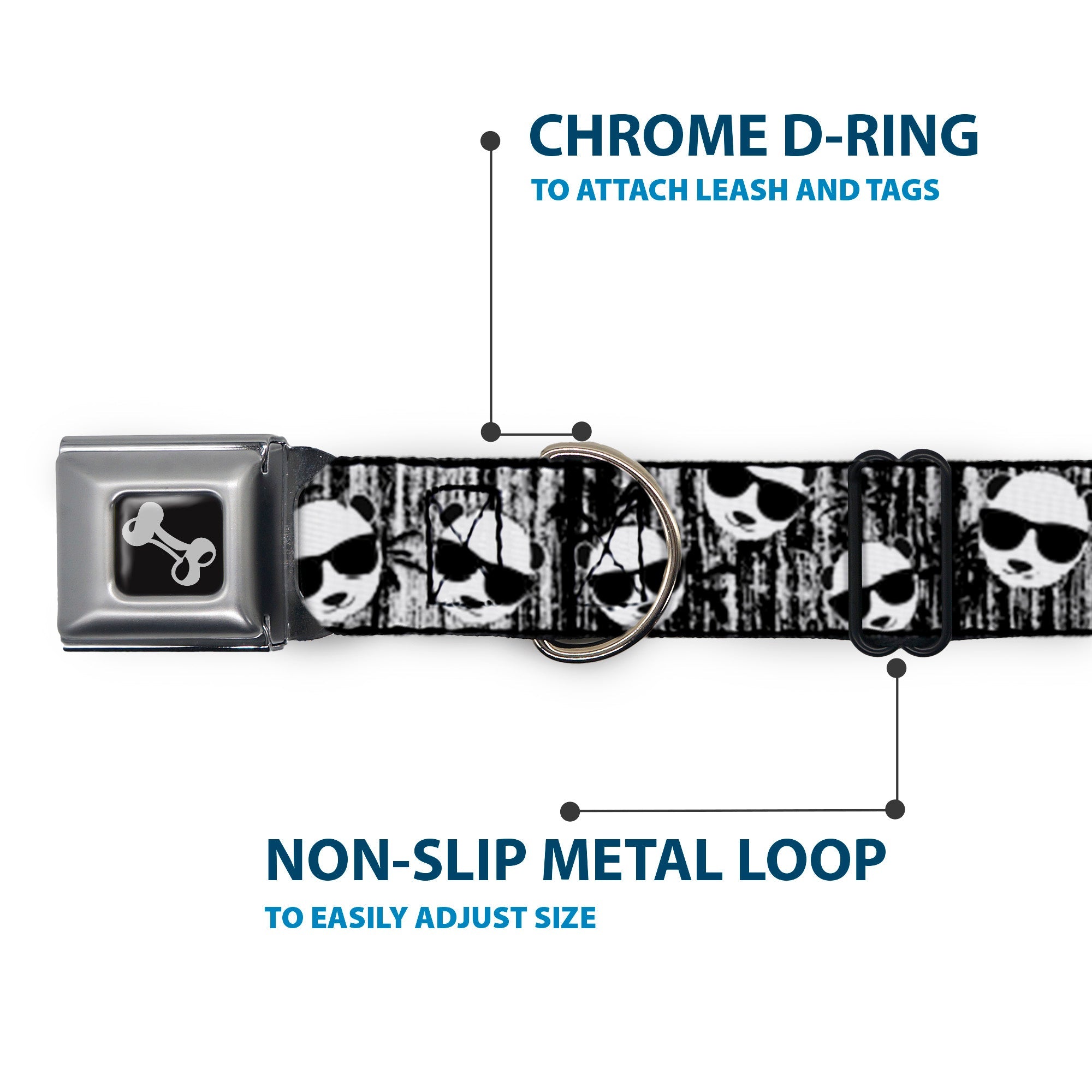 Dog Bone Seatbelt Buckle Collar - Panda w/Sunglasses & Palm Trees