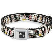 Dog Bone Seatbelt Buckle Collar - Pin Up Girl Poses Stripe Black/White