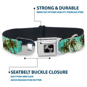 Dog Bone Black/Silver Seatbelt Buckle Collar - Palm Trees Swaying Tan/Teal