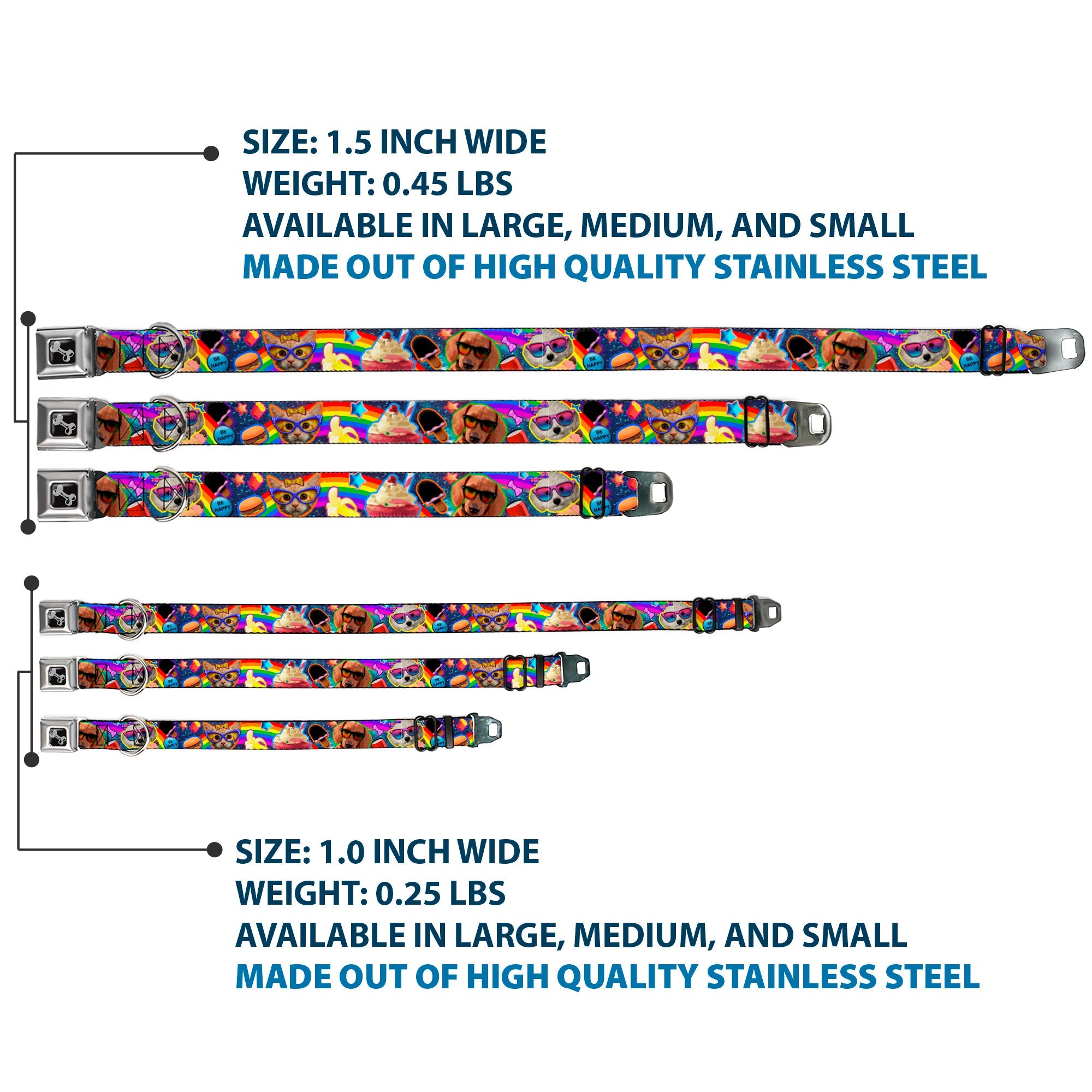 Dog Bone Seatbelt Buckle Collar - Pets & Snacks Rainbow Collage