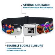 Dog Bone Seatbelt Buckle Collar - Pets & Snacks Rainbow Collage
