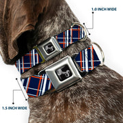 Dog Bone Seatbelt Buckle Collar - Plaid X2 Navy/White/Orange