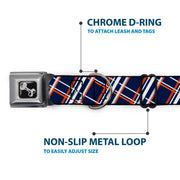 Dog Bone Seatbelt Buckle Collar - Plaid X2 Navy/White/Orange