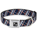 Load image into Gallery viewer, Dog Bone Seatbelt Buckle Collar - Plaid X2 Navy/White/Orange
