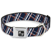 Dog Bone Seatbelt Buckle Collar - Plaid X2 Navy/White/Orange