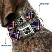 Dog Bone Seatbelt Buckle Collar - Plaid X3 Navy/Orange/White