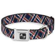 Dog Bone Seatbelt Buckle Collar - Plaid X3 Navy/Orange/White