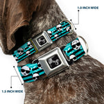 Dog Bone Seatbelt Buckle Collar - Multi Panda w/Sunglasses Stripe Turquoise/Black