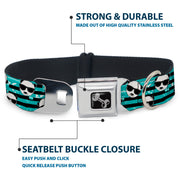 Dog Bone Seatbelt Buckle Collar - Multi Panda w/Sunglasses Stripe Turquoise/Black