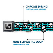 Dog Bone Seatbelt Buckle Collar - Multi Panda w/Sunglasses Stripe Turquoise/Black