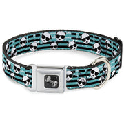 Dog Bone Seatbelt Buckle Collar - Multi Panda w/Sunglasses Stripe Turquoise/Black