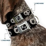 Dog Bone Seatbelt Buckle Collar - Panda Bear Sugar Skull Black/White
