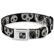 Dog Bone Seatbelt Buckle Collar - Panda Bear Sugar Skull Black/White