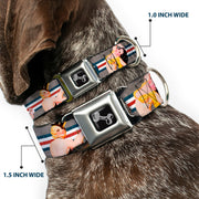 Dog Bone Seatbelt Buckle Collar - Pin Up Girl Poses CLOSE-UP Star & Stripes Gray/Blue/White/Red