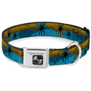 Dog Bone Seatbelt Buckle Collar - Palm Trees & Gulls Leopard Brown/Blue
