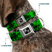 Dog Bone Seatbelt Buckle Collar - Palm Trees Greens/Black