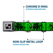 Dog Bone Seatbelt Buckle Collar - Palm Trees Greens/Black