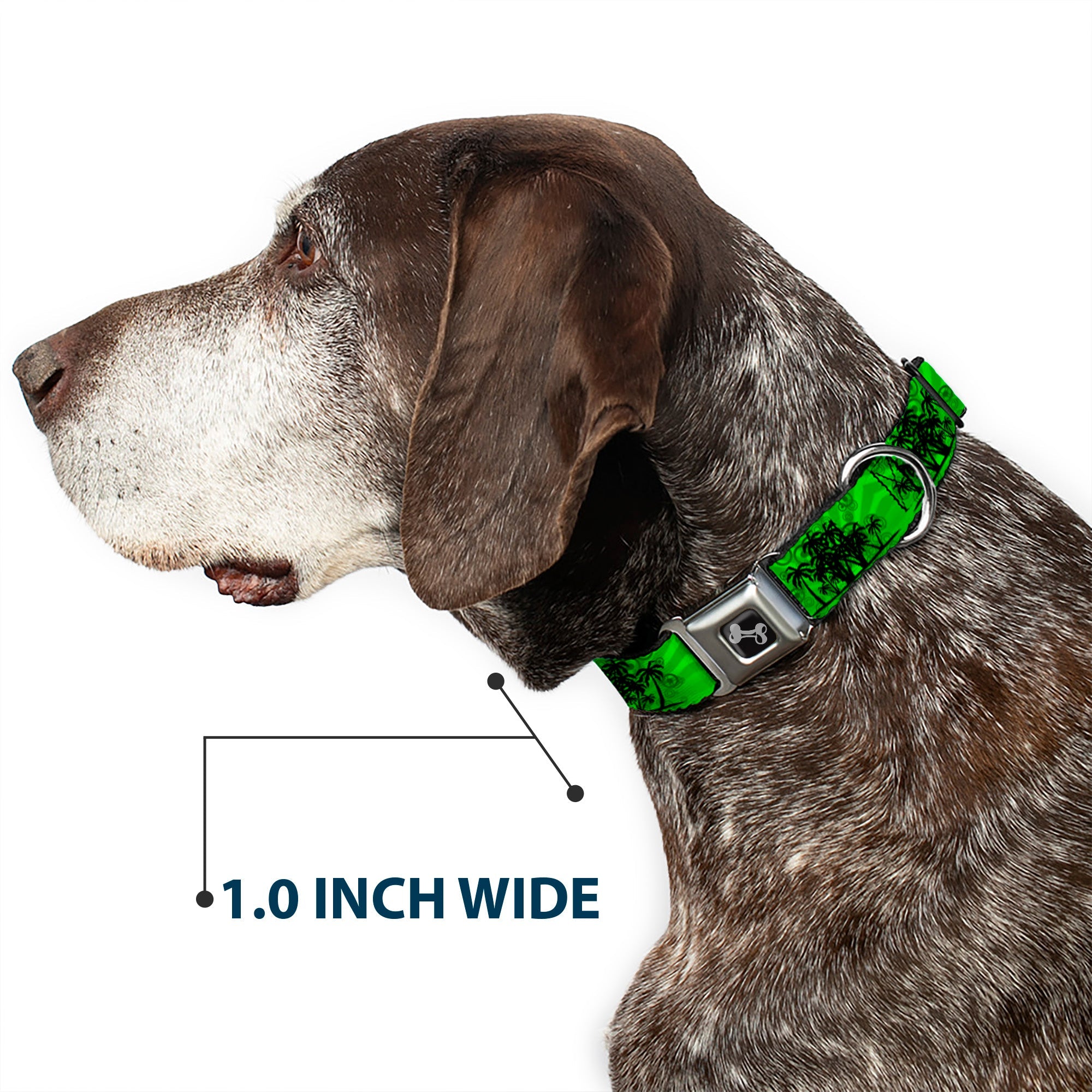Dog Bone Seatbelt Buckle Collar - Palm Trees Greens/Black