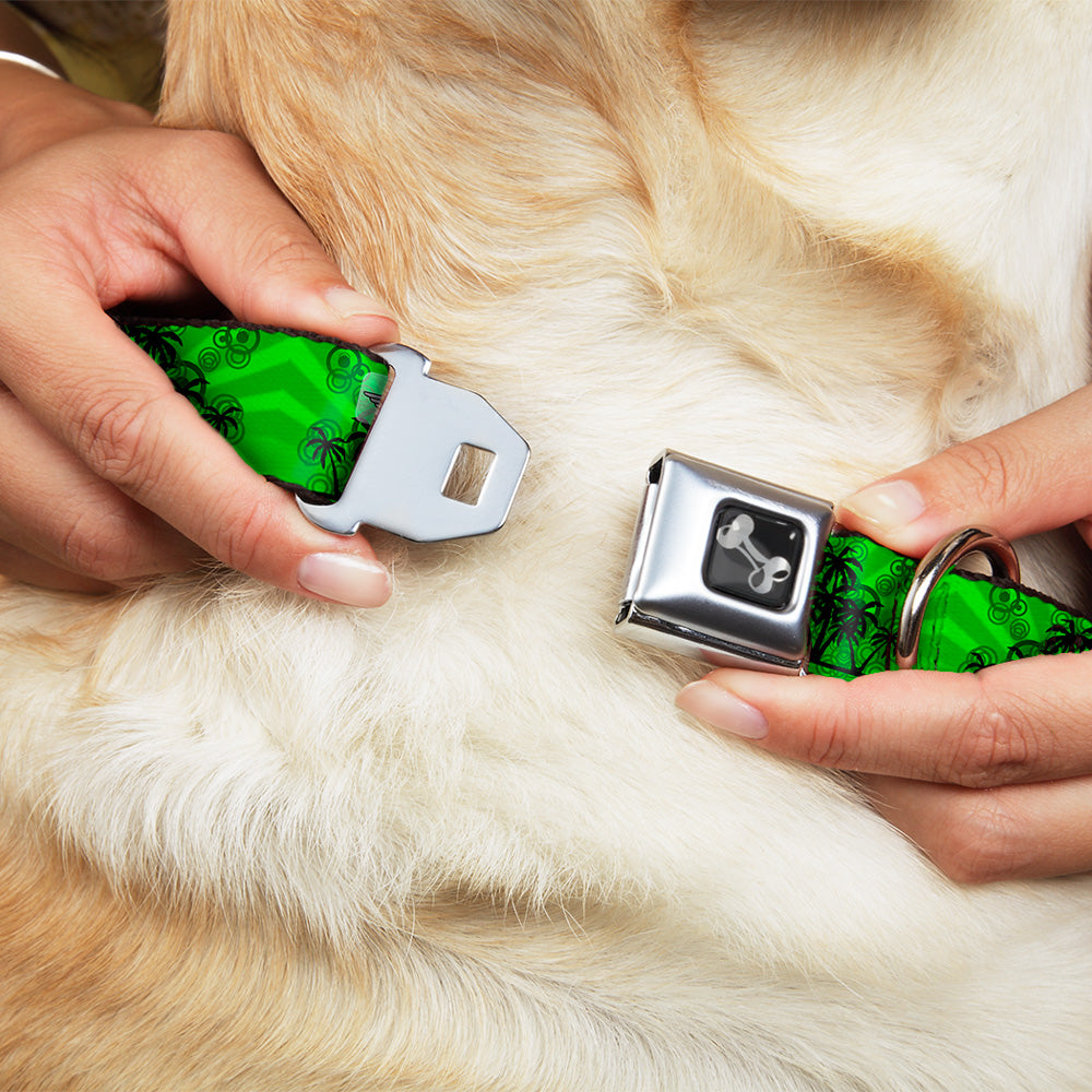 Dog Bone Seatbelt Buckle Collar - Palm Trees Greens/Black