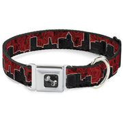 Dog Bone Seatbelt Buckle Collar - Portland Vivid Skyline Red Roses/Black