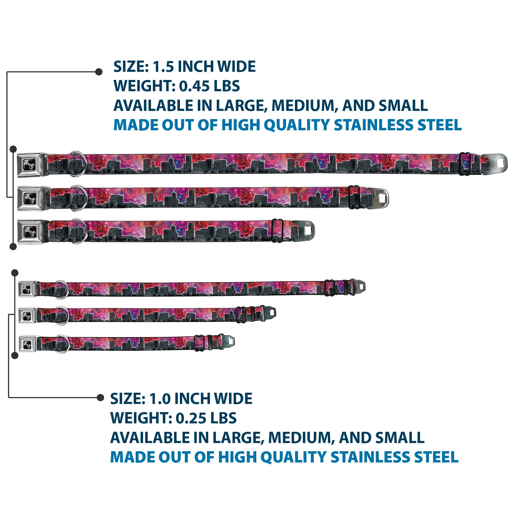 Dog Bone Seatbelt Buckle Collar - Portland Vivid Skyline Cosmic Roses