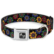 Dog Bone Seatbelt Buckle Collar - Psychedelic Daisies Black/Multi Color