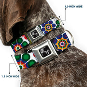 Dog Bone Seatbelt Buckle Collar - Psychedelic Daisies CLOSE-UP White/Multi Color