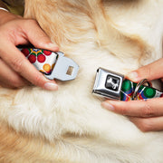 Dog Bone Seatbelt Buckle Collar - Psychedelic Daisies CLOSE-UP White/Multi Color