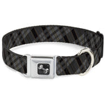 Dog Bone Seatbelt Buckle Collar - Plaid Gray/Black/Brown