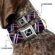 Dog Bone Seatbelt Buckle Collar - Plaid X Blue/White/Red