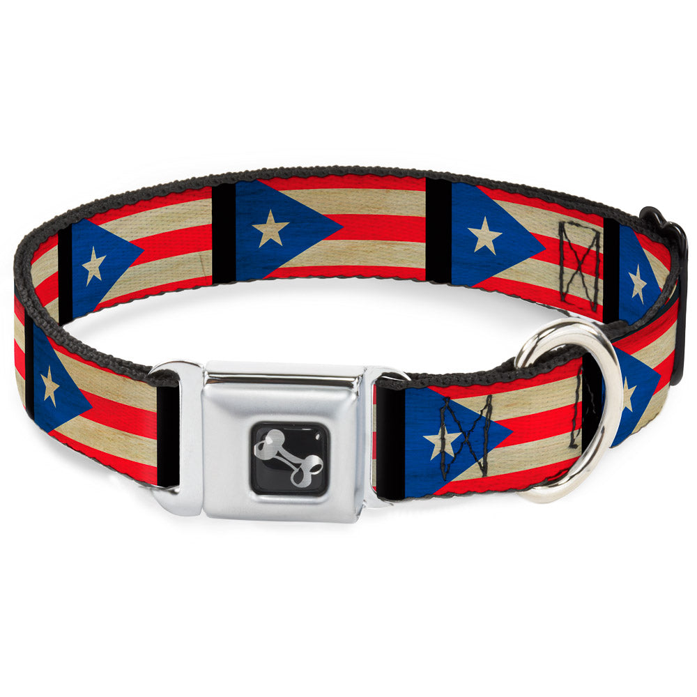 Dog Bone Seatbelt Buckle Collar - Puerto Rico Flag Weathered