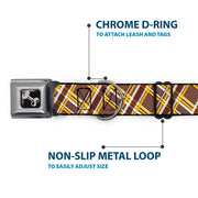 Dog Bone Seatbelt Buckle Collar - Plaid X Brown/White/Gold