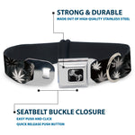 Buckle-Down Seatbelt Buckle Dog Collar - Pot Leaves/Smoke Black/Gray/White